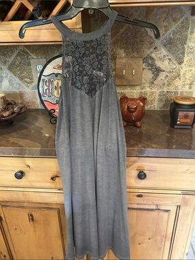 Mudd Gray Lace-Yoke Halter Maxi Dress